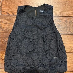 Zara Black Floral Lace Sleeveless Blouse